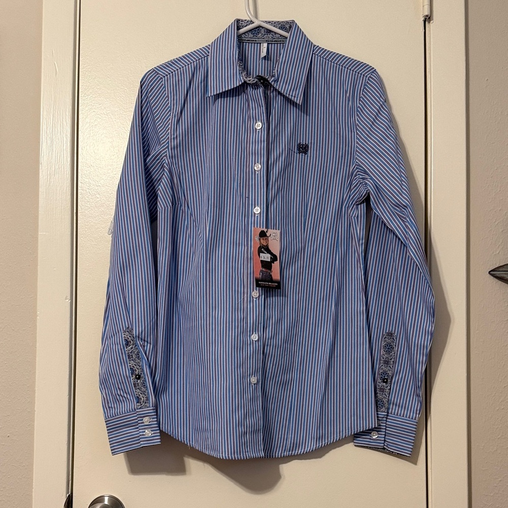 NWT Cinch Blue and Purple Striped Button Down Shirt